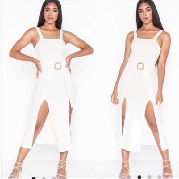 TopShop belted ribbed knit tank midi‎ dress with double slits size 4 - Picture 1 of 14